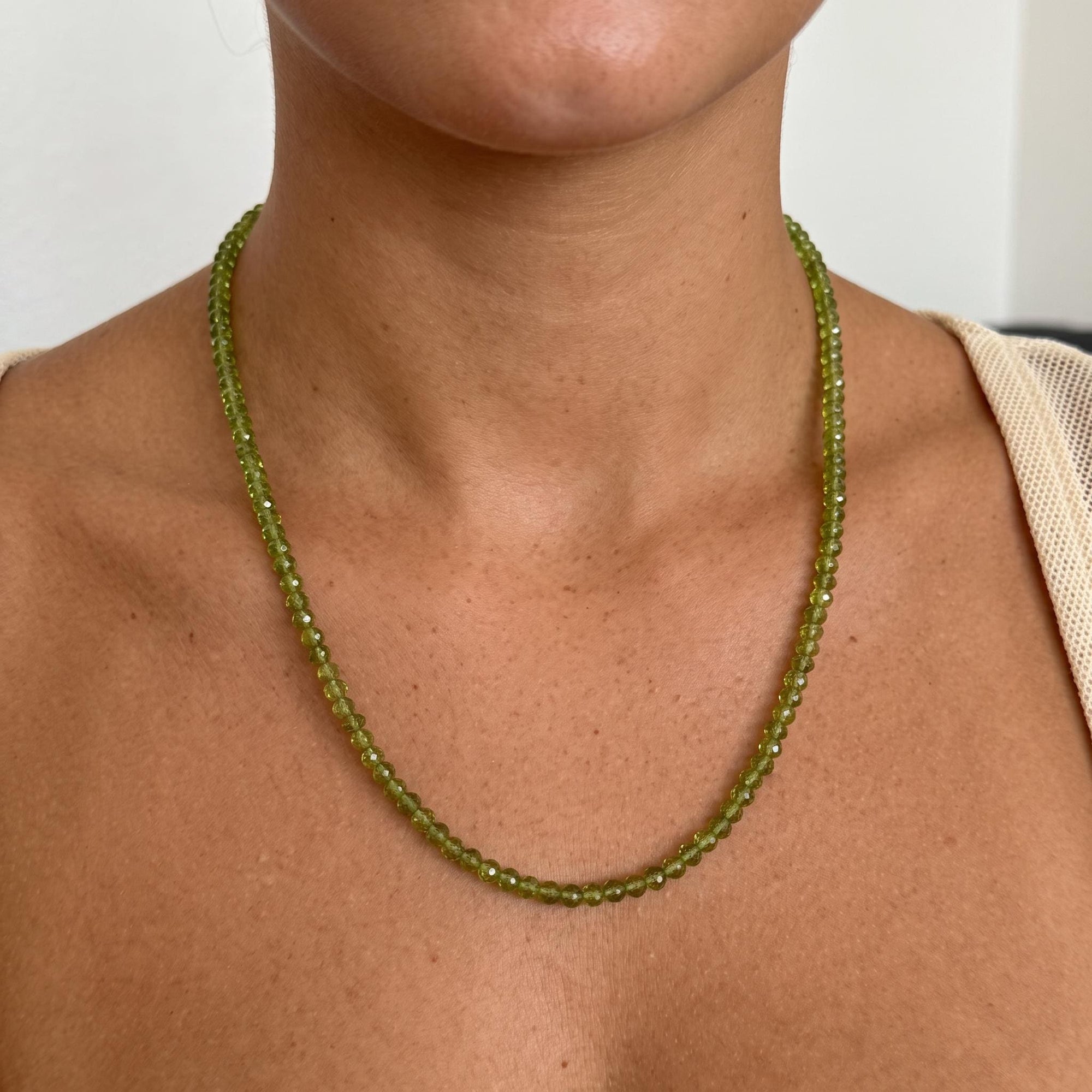 Peridot Rondelle Necklace on Silk, 23" Hand Knotted Strand with Gold Filled Lobster Clasp, August Birthstone