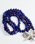 Lapis Lazuli Rondelle Necklace on Red Silk, 4.5mm Hand Knotted Strand with Sterling Silver Fish Star Clasp