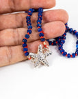 Lapis Lazuli Rondelle Necklace on Red Silk, 4.5mm Hand Knotted Strand with Sterling Silver Fish Star Clasp