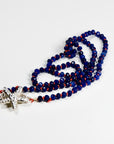 Lapis Lazuli Rondelle Necklace on Red Silk, 4.5mm Hand Knotted Strand with Sterling Silver Fish Star Clasp