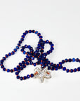 Lapis Lazuli Rondelle Necklace on Red Silk, 4.5mm Hand Knotted Strand with Sterling Silver Fish Star Clasp