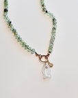 Green Prehnite Faceted Rondelle Necklace, 7mm Silk Hand Knotted 20" Strand with Gold Filled Figure Eight Charm Holder Clasp