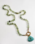 Green Prehnite Faceted Rondelle Necklace, 7mm Silk Hand Knotted 20" Strand with Gold Filled Figure Eight Charm Holder Clasp