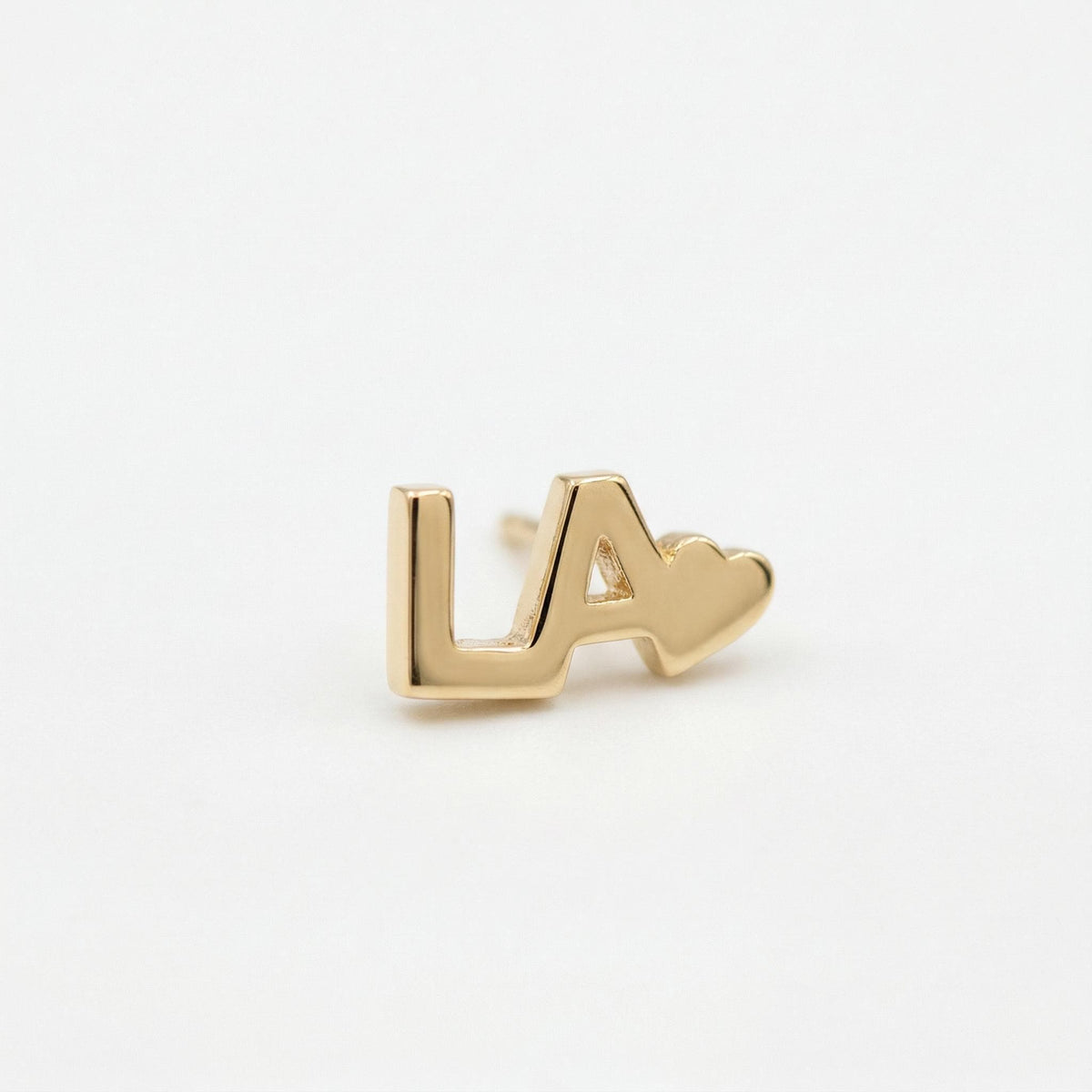 LA with Heart Logo Flat Back Earrings 14k Solid Gold (SINGLE) - Melt'm Jewelry
