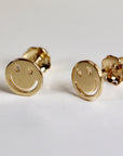 Smiley Face Stud Earrings 14k Solid Gold, Tiny Gold Studs - Melt'm Jewelry