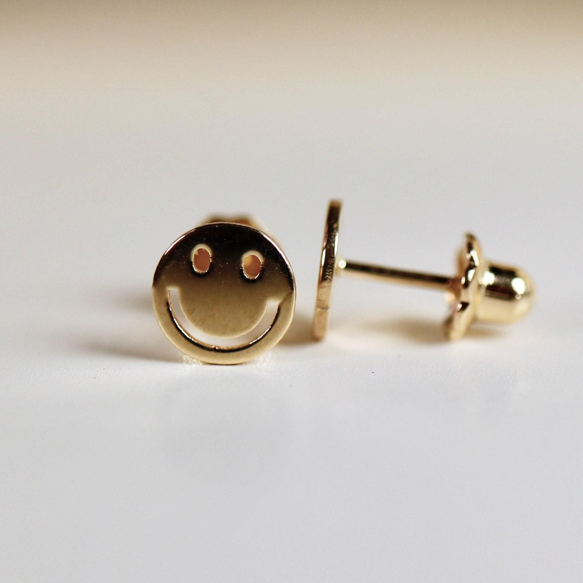 Smiley Face Stud Earrings 14k Solid Gold, Tiny Gold Studs - Melt'm Jewelry