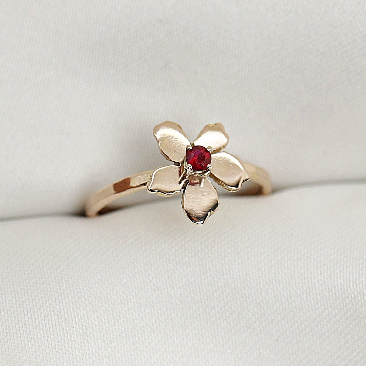 Floral Pearl Ring 14k Solid Gold, Unique Handmade Flower Engagement Ring - Melt'm Jewelry