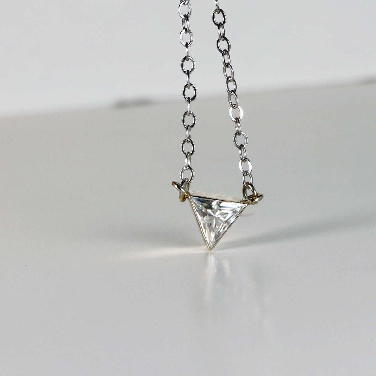 Triangle Moissanite Necklace in 14k Solid White Gold - Melt'm Jewelry