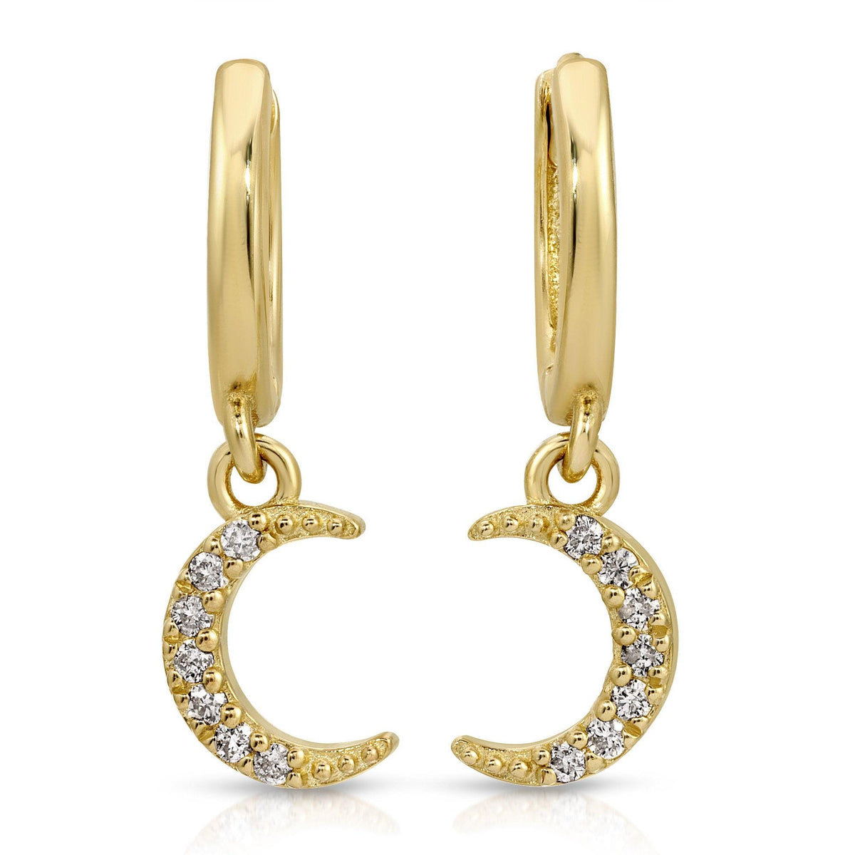 Natural Diamonds Crescent Moon Huggie Hoops (SINGLE or PAIR) - Melt'm Jewelry