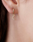 Natural Diamonds Crescent Moon Huggie Hoops (SINGLE or PAIR) - Melt'm Jewelry