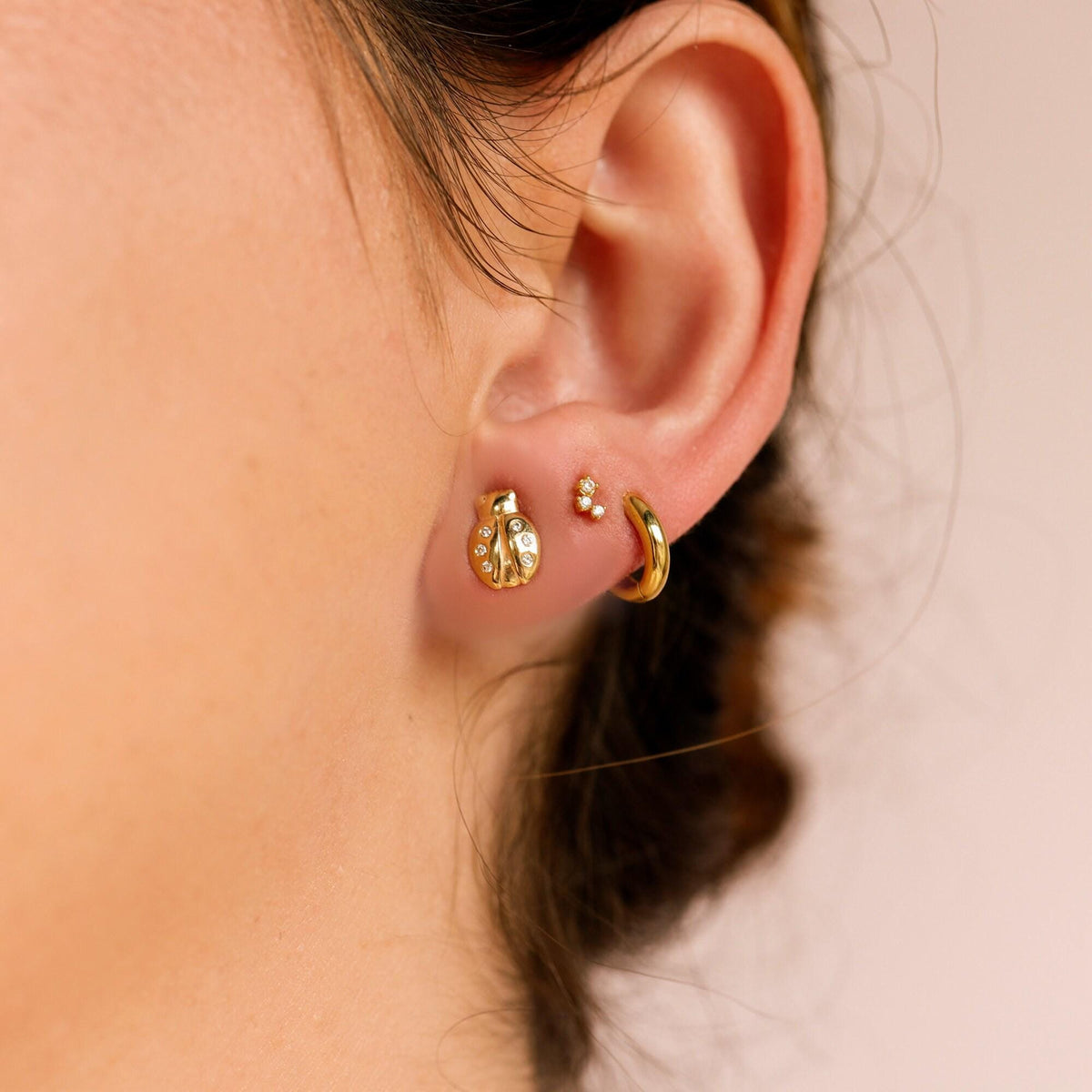 Diamond Lady Bug Stud Earrings in 14k Gold - Melt'm Jewelry