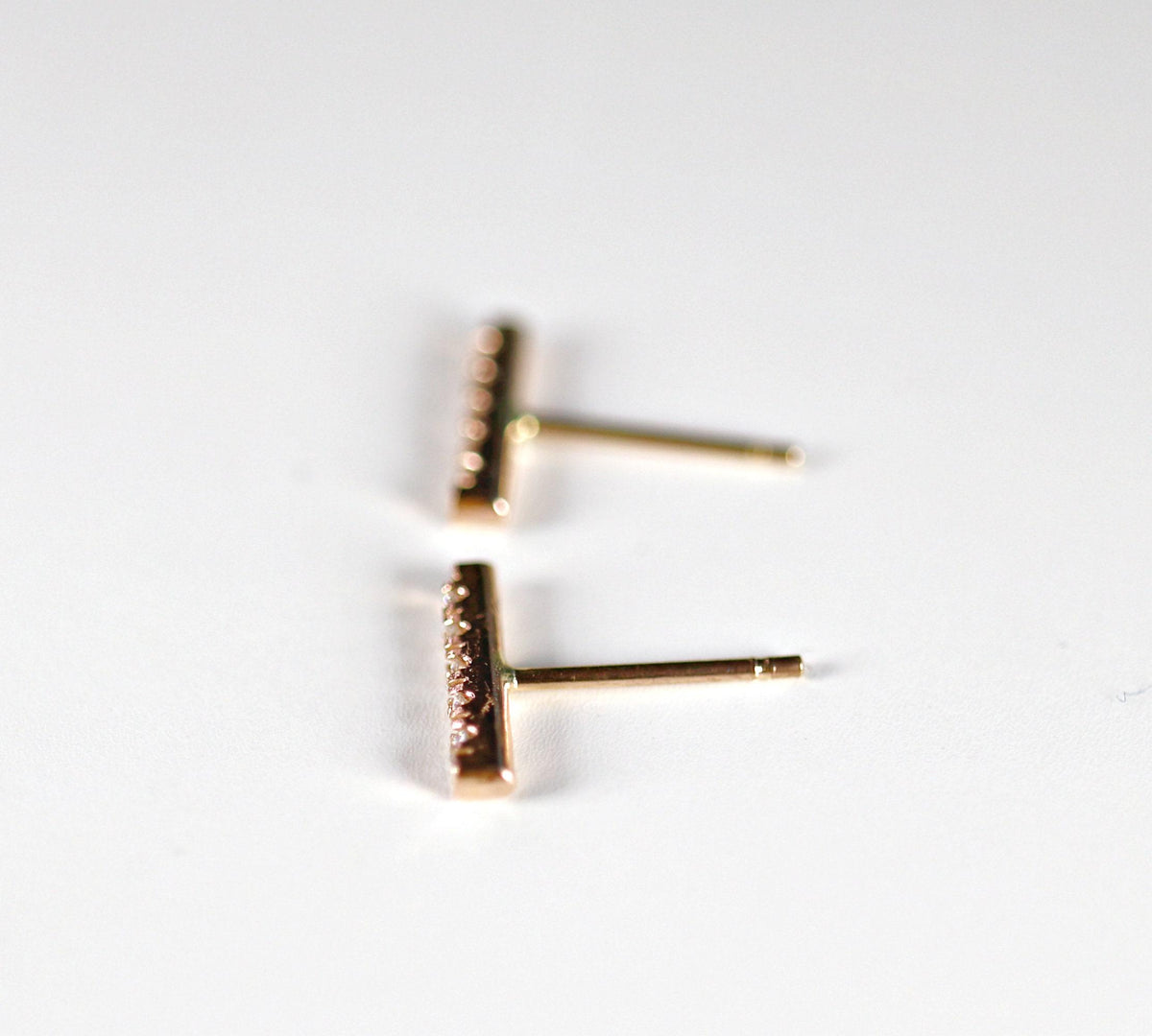 14K Gold Diamond Bar Earrings (SINGLE or PAIR) - Melt'm Jewelry