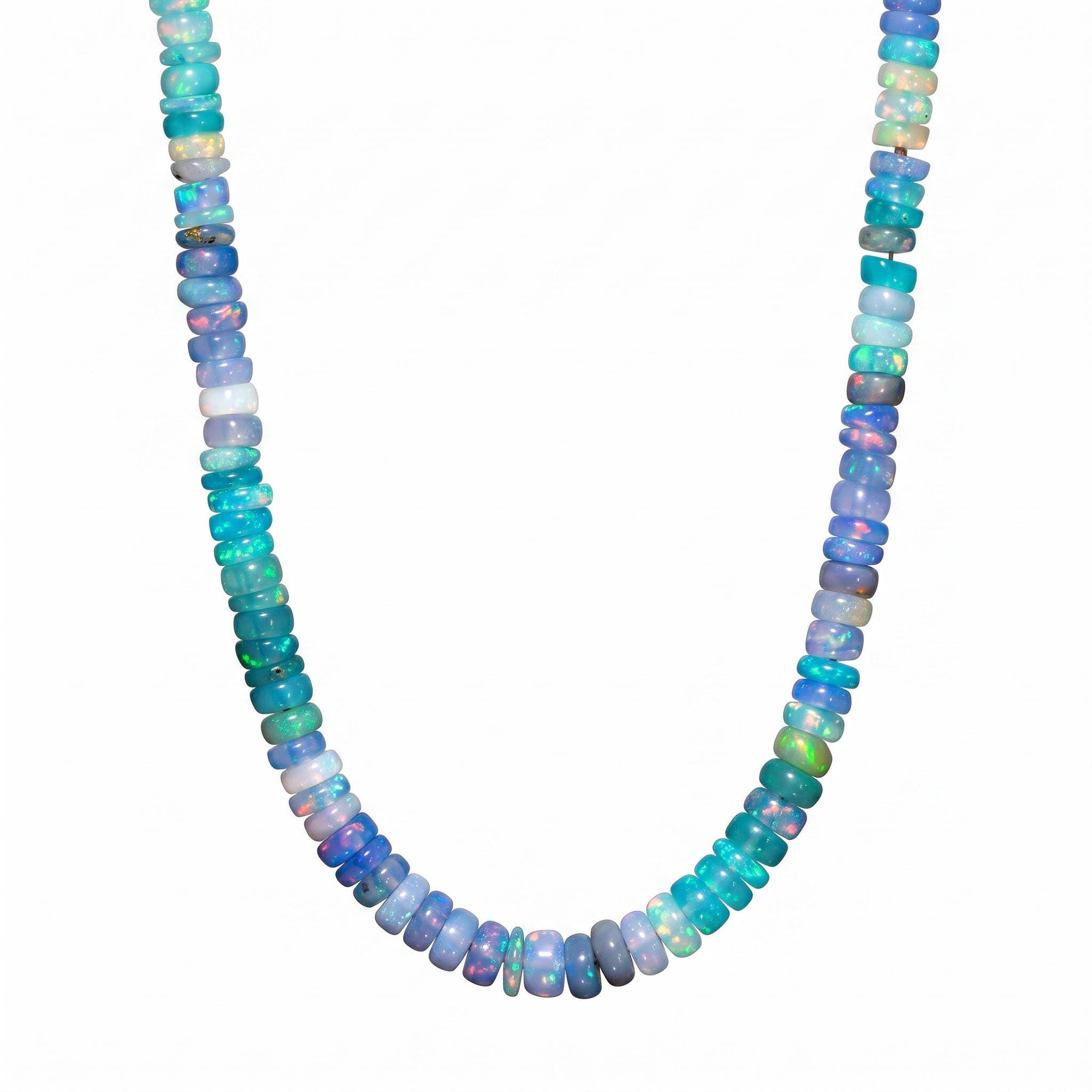 Ethiopian Opal Necklace, Natural Opal Beaded Necklace, Teal Purple Opal Rondelle Necklace, Silk Knotted, 14K Gold Filled