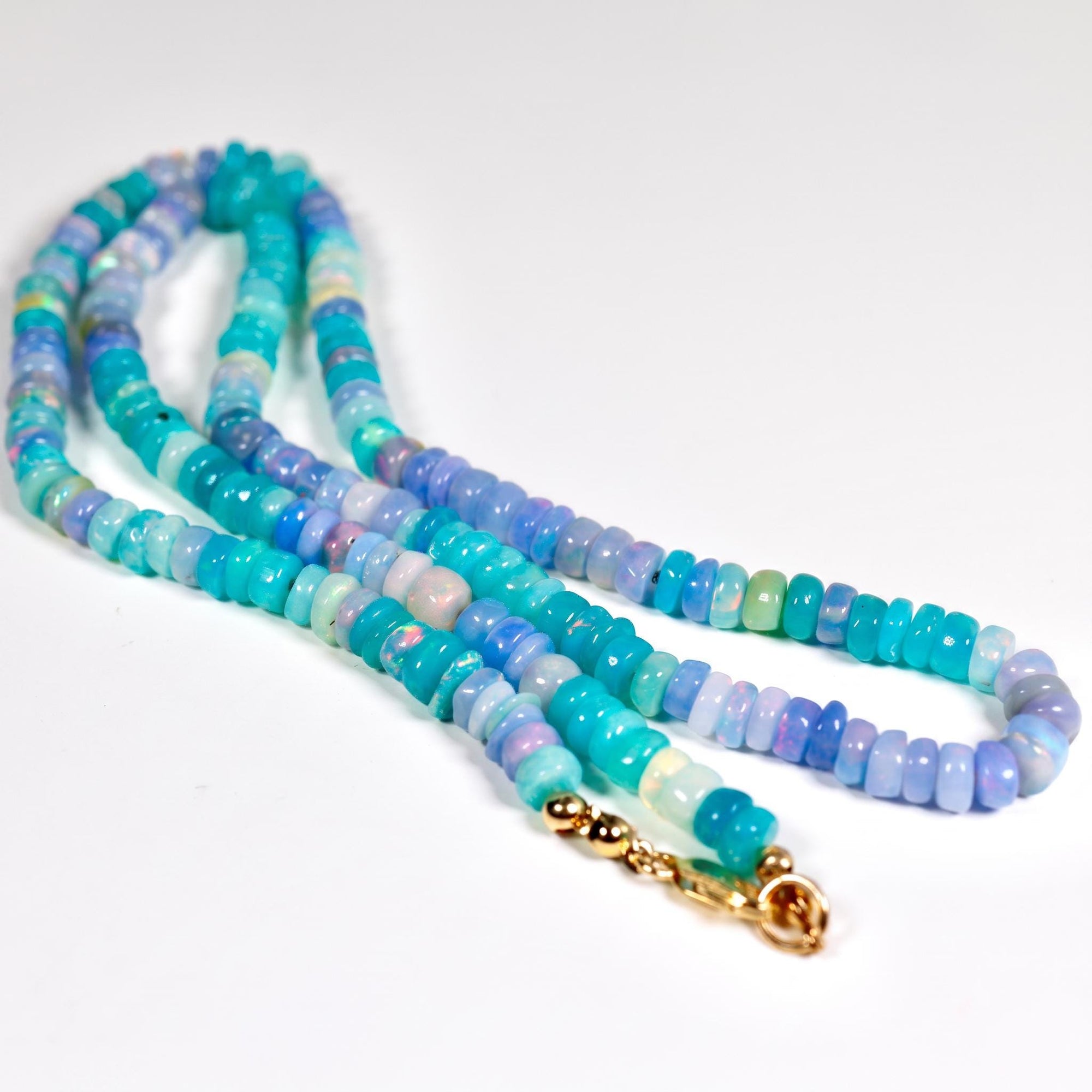 Ethiopian Opal Necklace, Natural Opal Beaded Necklace, Teal Purple Opal Rondelle Necklace, Silk Knotted, 14K Gold Filled