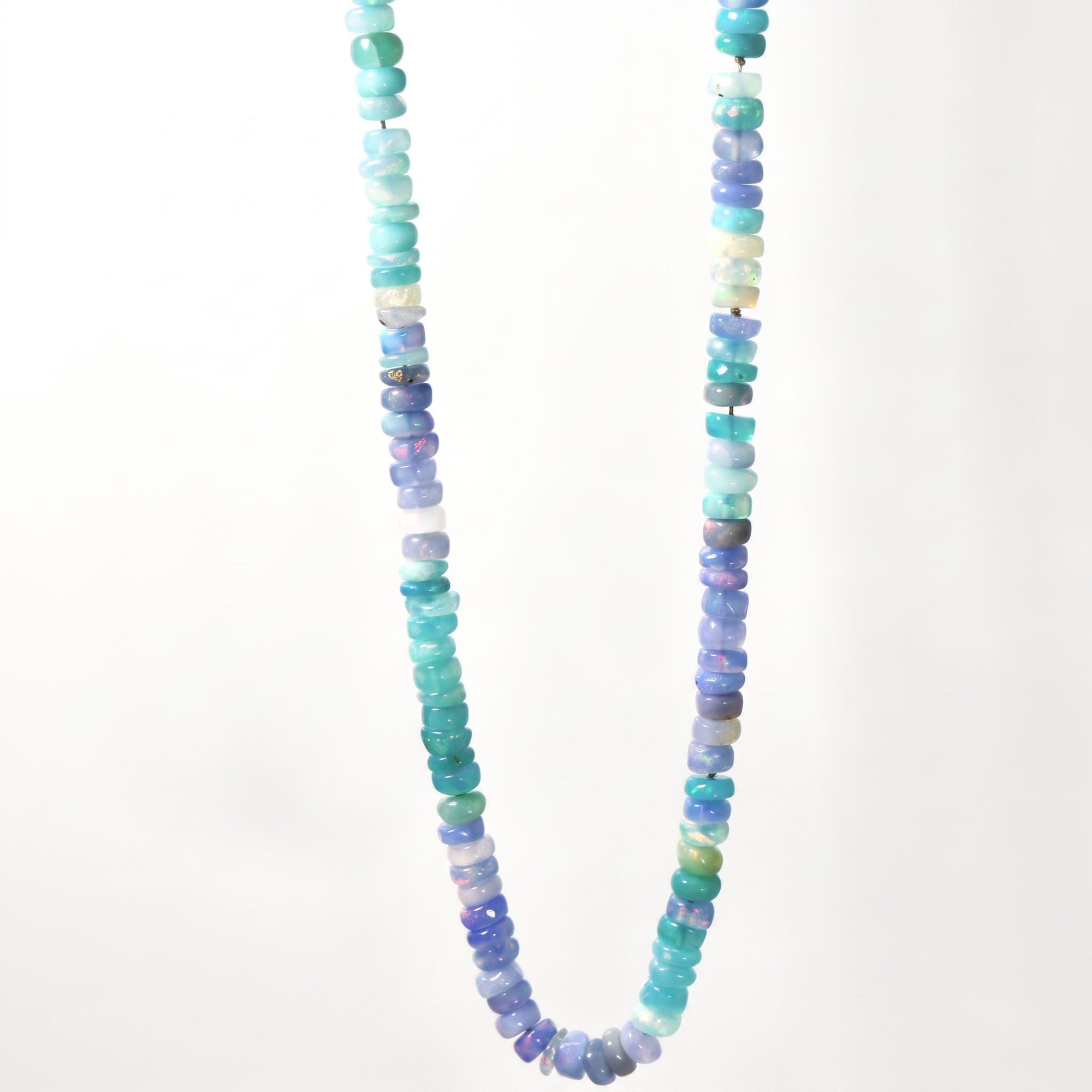 Ethiopian Opal Necklace, Natural Opal Beaded Necklace, Teal Purple Opal Rondelle Necklace, Silk Knotted, 14K Gold Filled