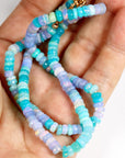 Ethiopian Opal Necklace, Natural Opal Beaded Necklace, Teal Purple Opal Rondelle Necklace, Silk Knotted, 14K Gold Filled