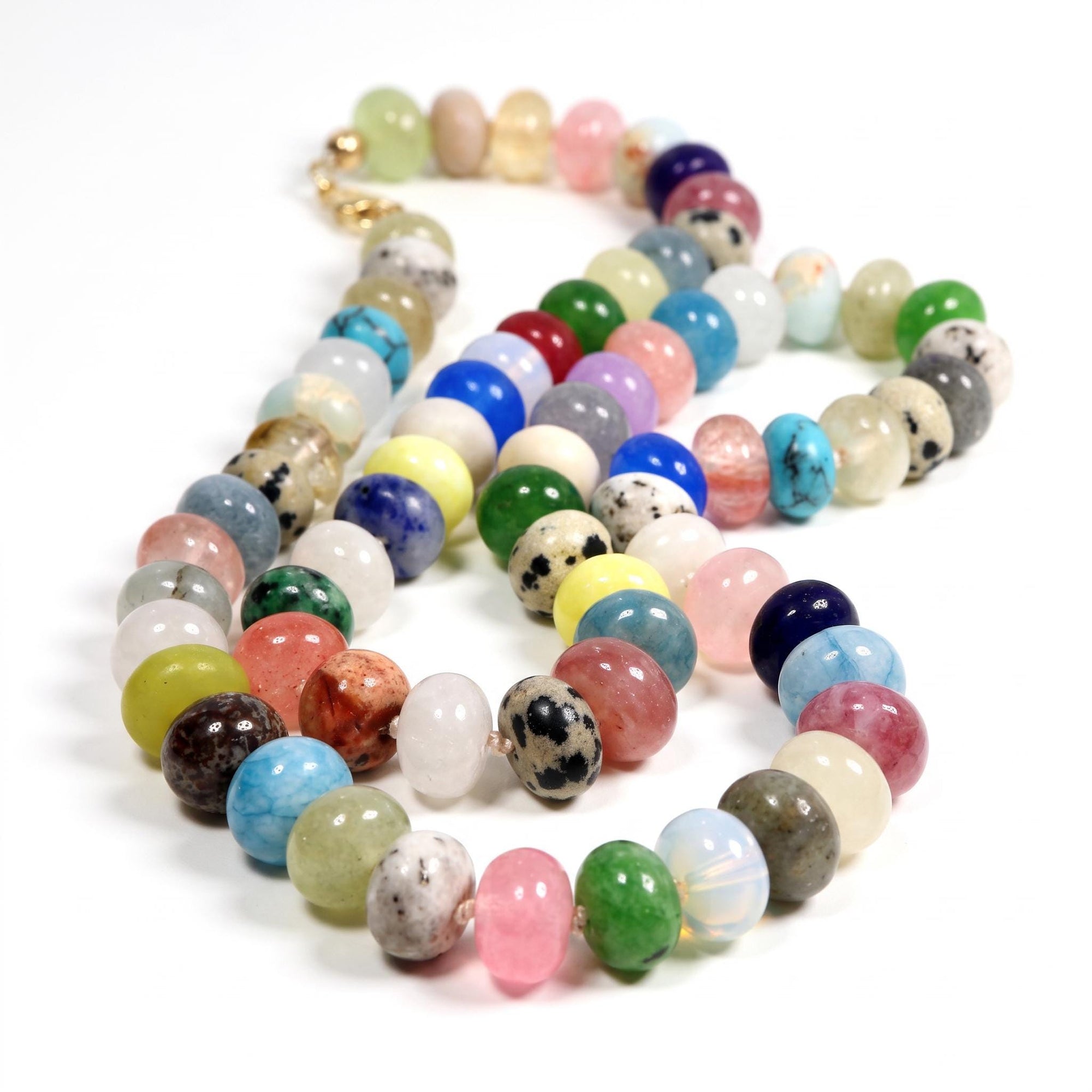 Multi Gemstone Necklace, Colorful Gemstone Beaded Necklace, 8mm Rondelle Beads, 14K Gold Filled, Hand Knotted Silk