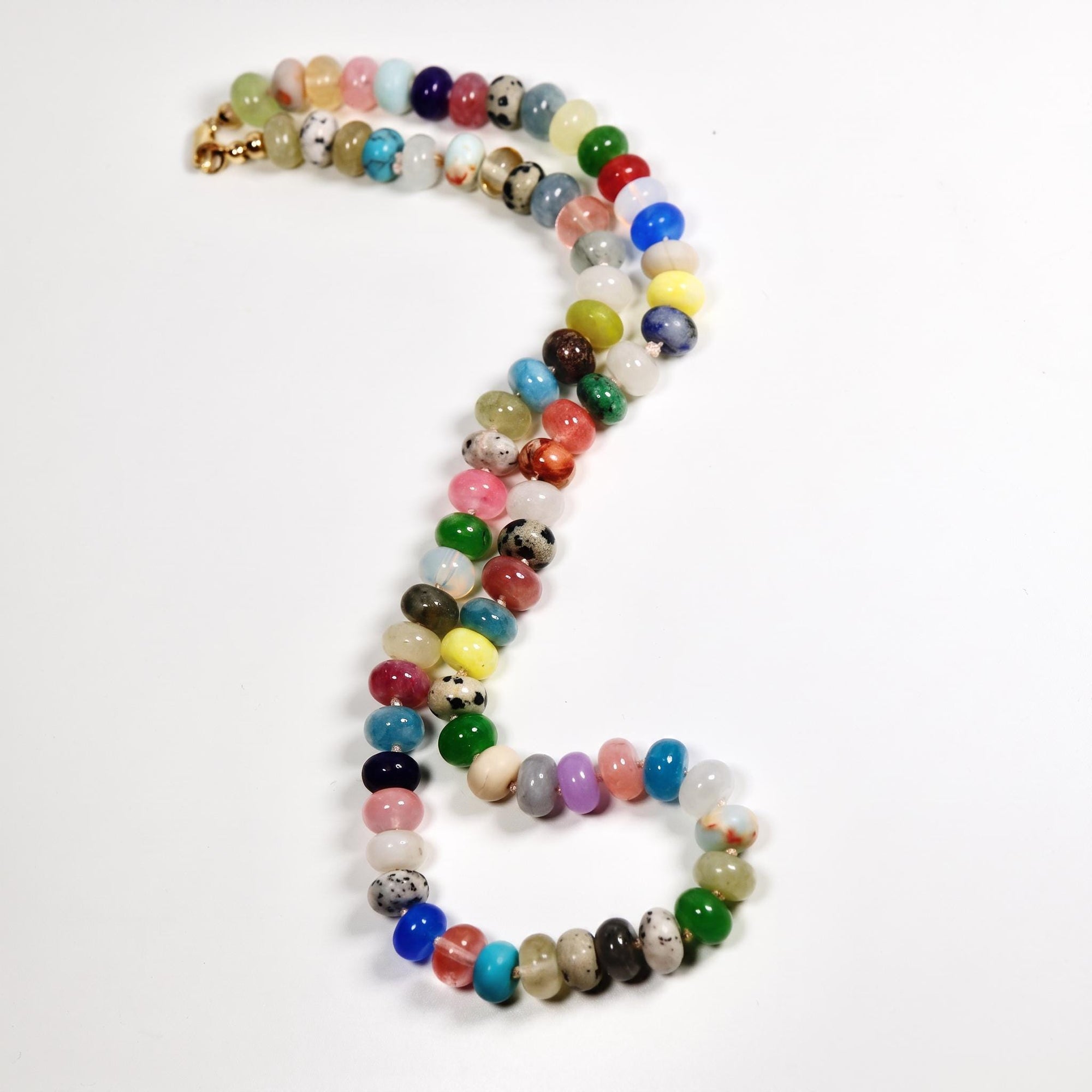 Multi Gemstone Necklace, Colorful Gemstone Beaded Necklace, 8mm Rondelle Beads, 14K Gold Filled, Hand Knotted Silk