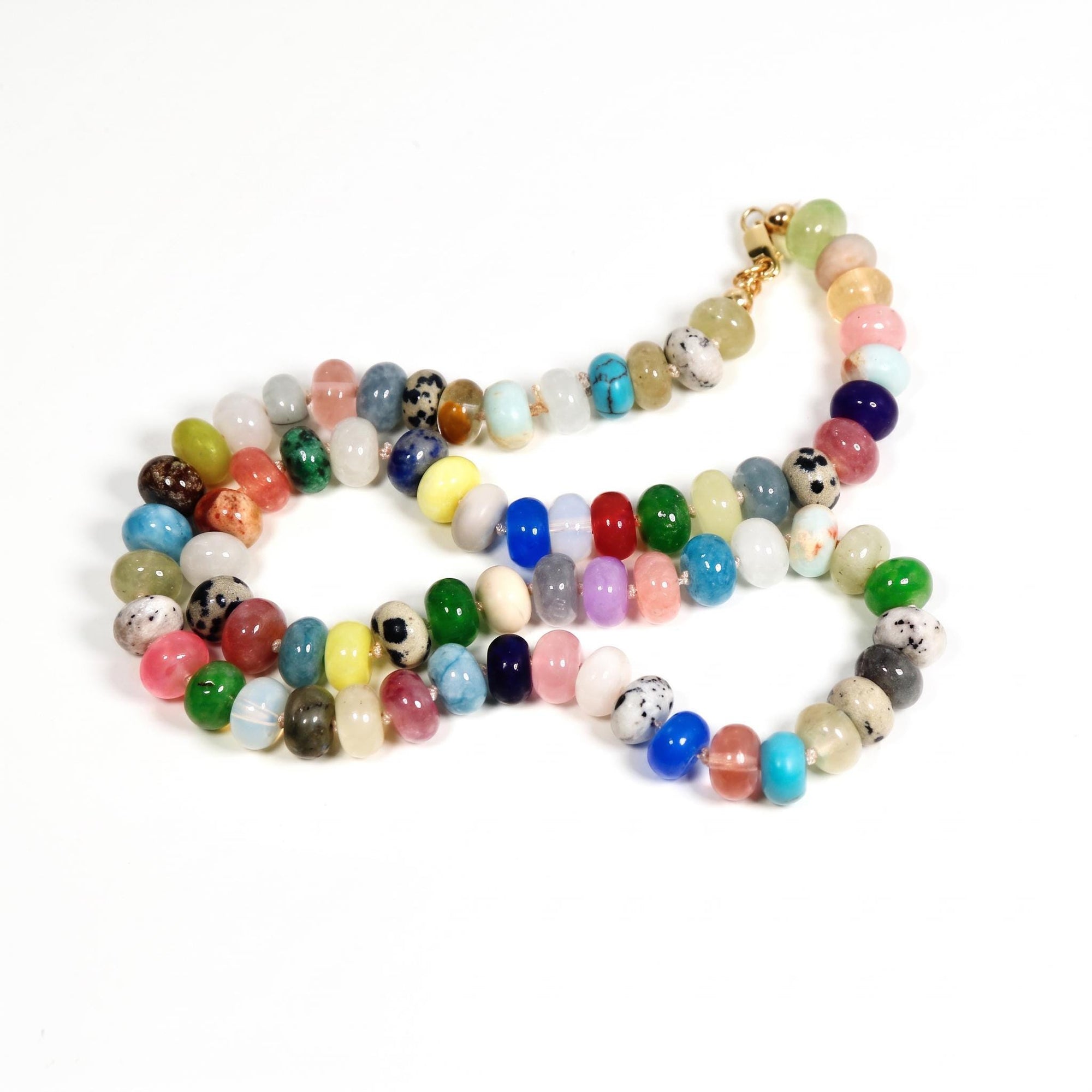 Multi Gemstone Necklace, Colorful Gemstone Beaded Necklace, 8mm Rondelle Beads, 14K Gold Filled, Hand Knotted Silk