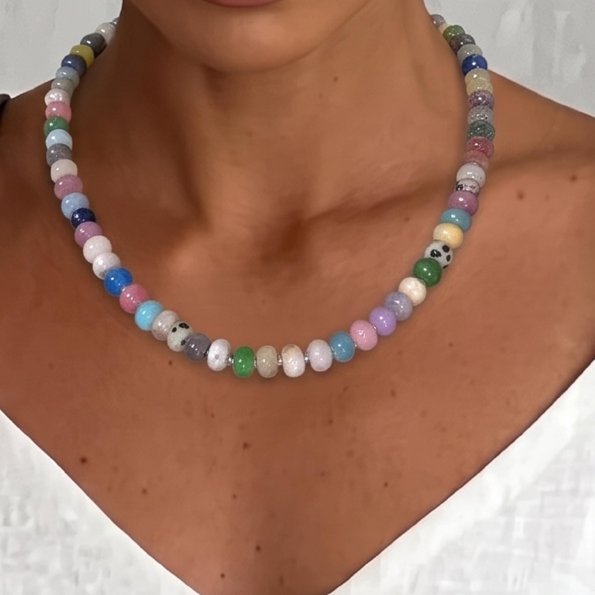 Multi Gemstone Necklace, Colorful Gemstone Beaded Necklace, 8mm Rondelle Beads, 14K Gold Filled, Hand Knotted Silk