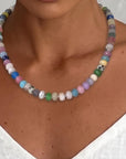 Multi Gemstone Necklace, Colorful Gemstone Beaded Necklace, 8mm Rondelle Beads, 14K Gold Filled, Hand Knotted Silk