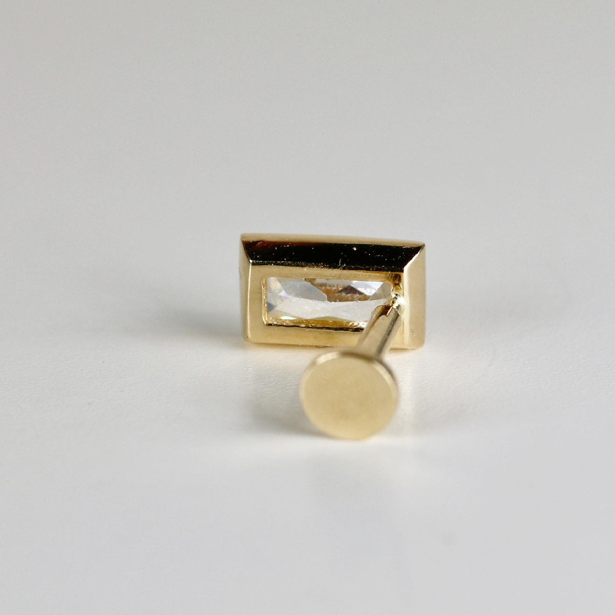 CZ Diamond Bezel Baguette Earrings 14k Solid Gold, Flat Back Internally Threaded Earrings (SINGLE) - Melt'm Jewelry