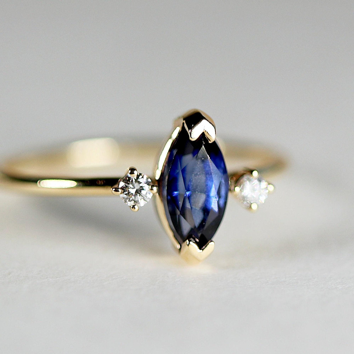 Marquise Blue Sapphire &amp; Diamonds Ring - Melt'm Jewelry