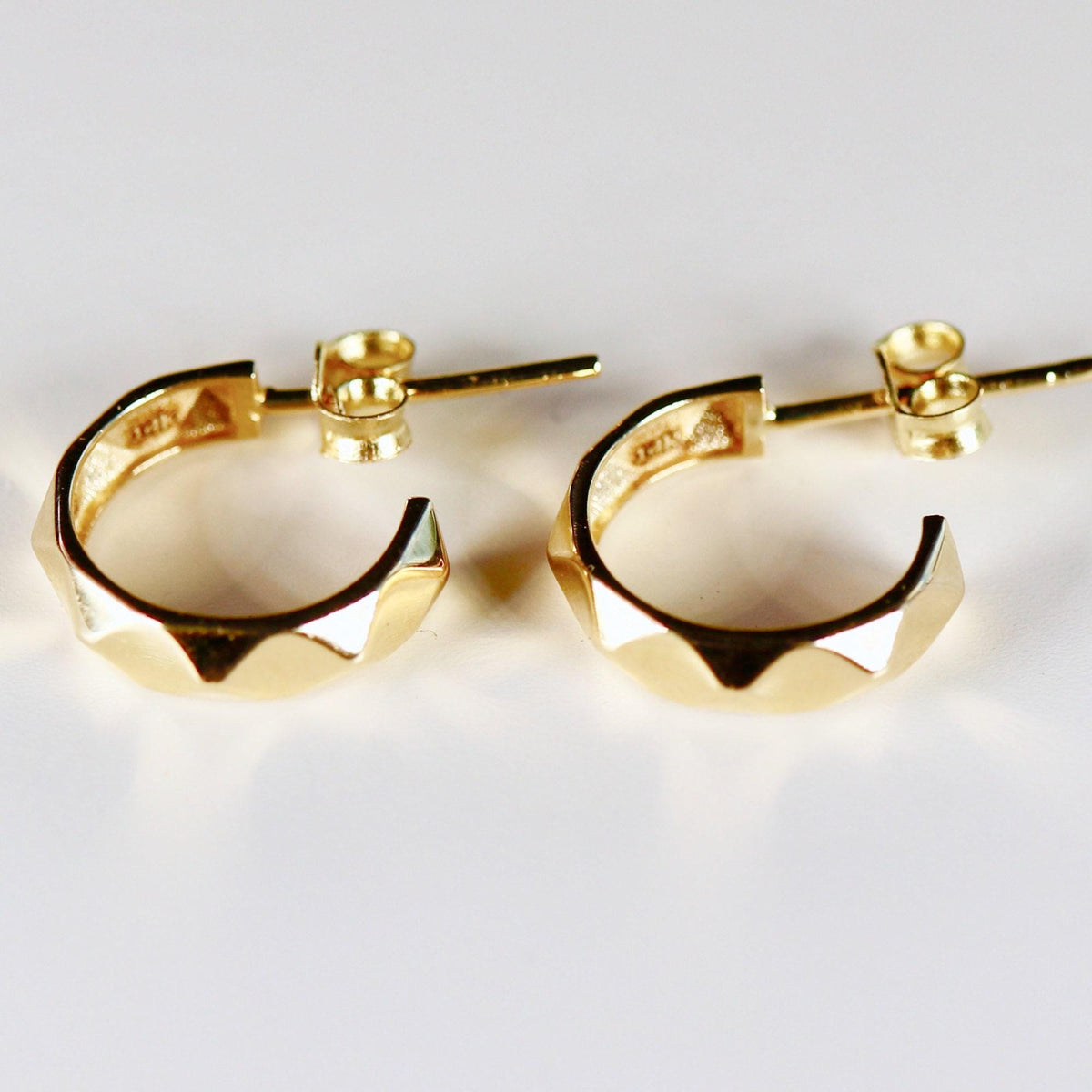 Geometric Textured Gold Huggies 14k Solid Gold - Melt'm Jewelry