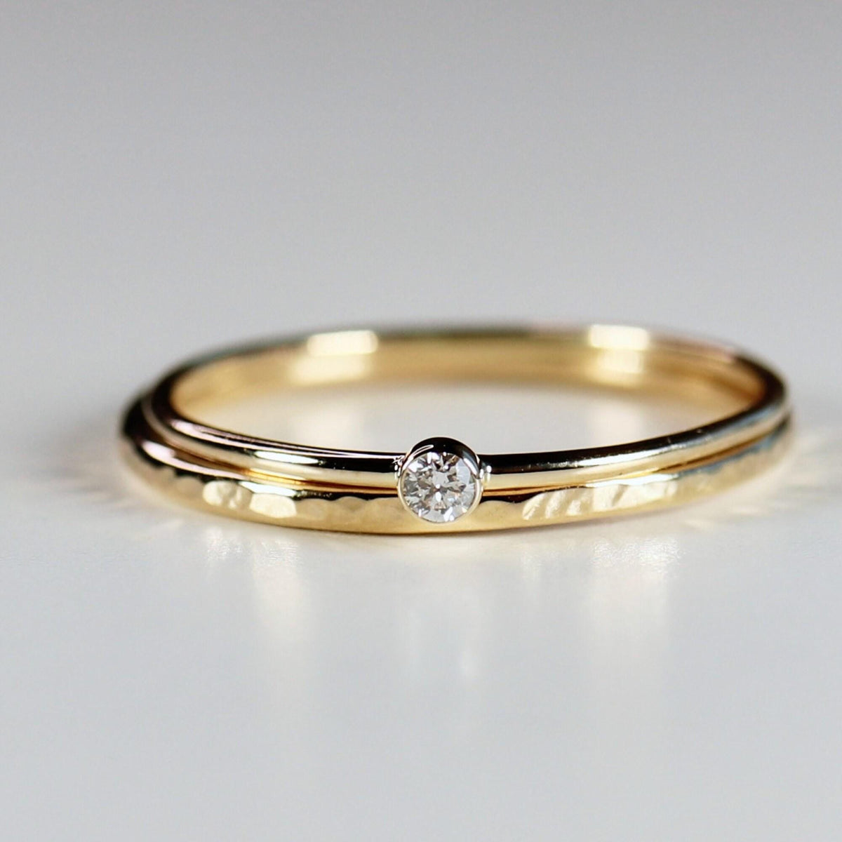 14k Gold Diamond Stacking Ring Set of 2 - Melt'm Jewelry