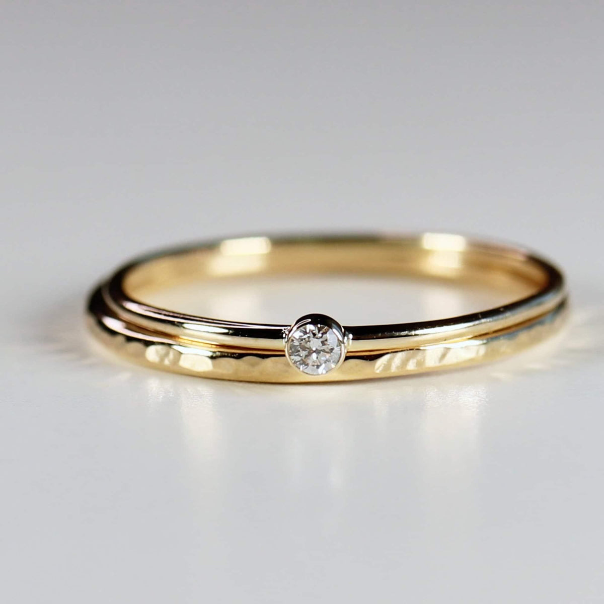 14k Gold Diamond Stacking Ring Set of 2 - Melt'm Jewelry