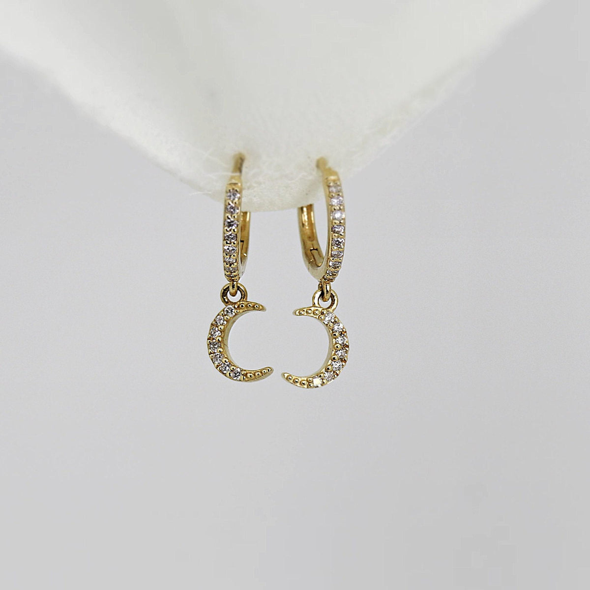 Diamond Moon Hoop Earrings (SINGLE or PAIR) - Melt'm Jewelry