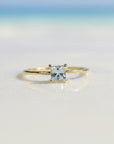 14k Gold Square Princess Aquamarine Ring - Melt'm Jewelry