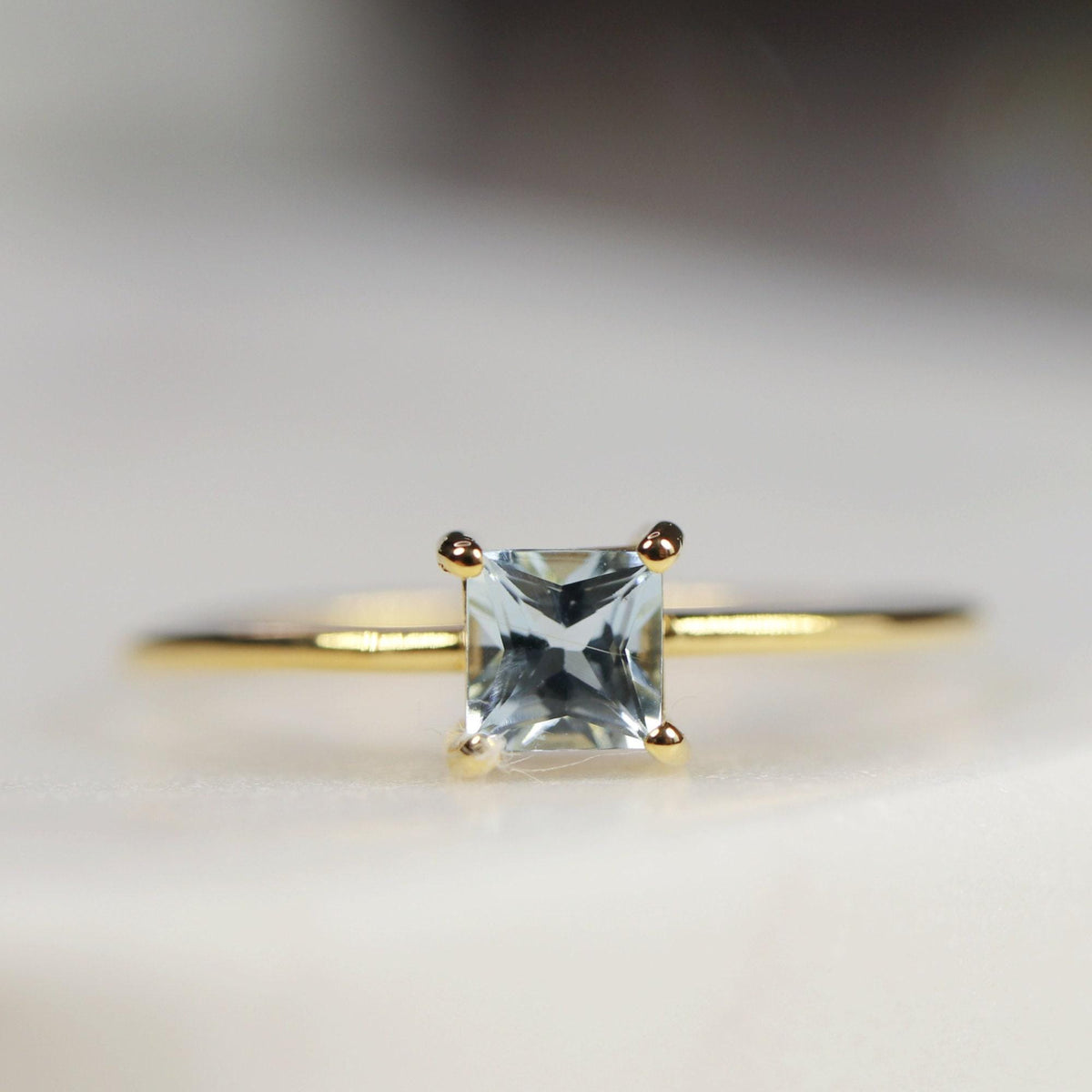 14k Gold Square Princess Aquamarine Ring - Melt'm Jewelry