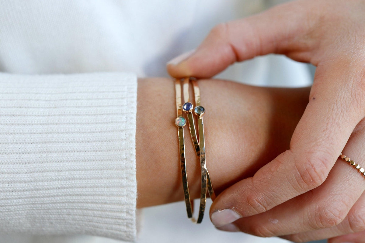 Birthstone Gems Cuff Bracelets Gold Filled or Sterling Silver - Melt'm Jewelry