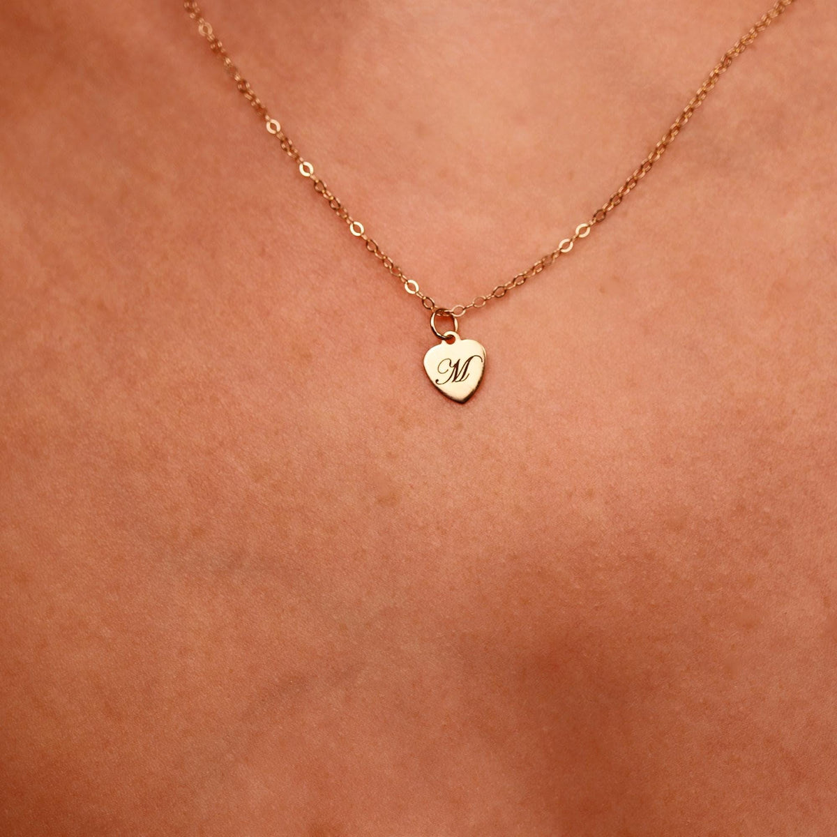 14k Solid Gold Engraved Heart Necklace, Custom Initial Pendant - Melt'm Jewelry