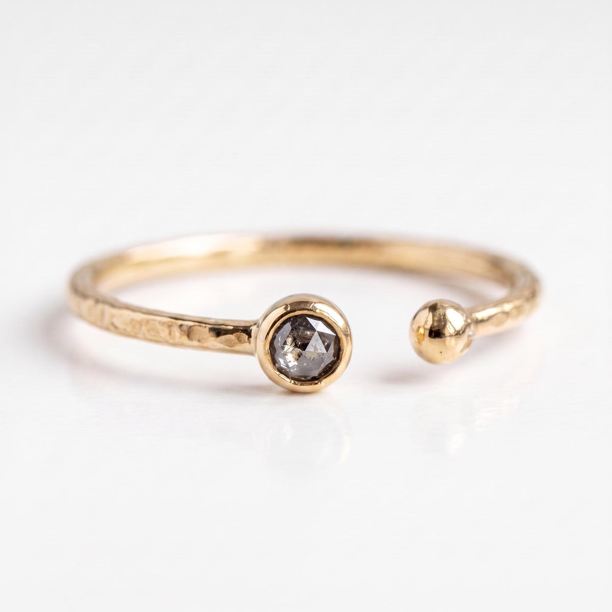 14k Gold Salt and Pepper Diamond Ring, Open Cuff Ring - Melt'm Jewelry