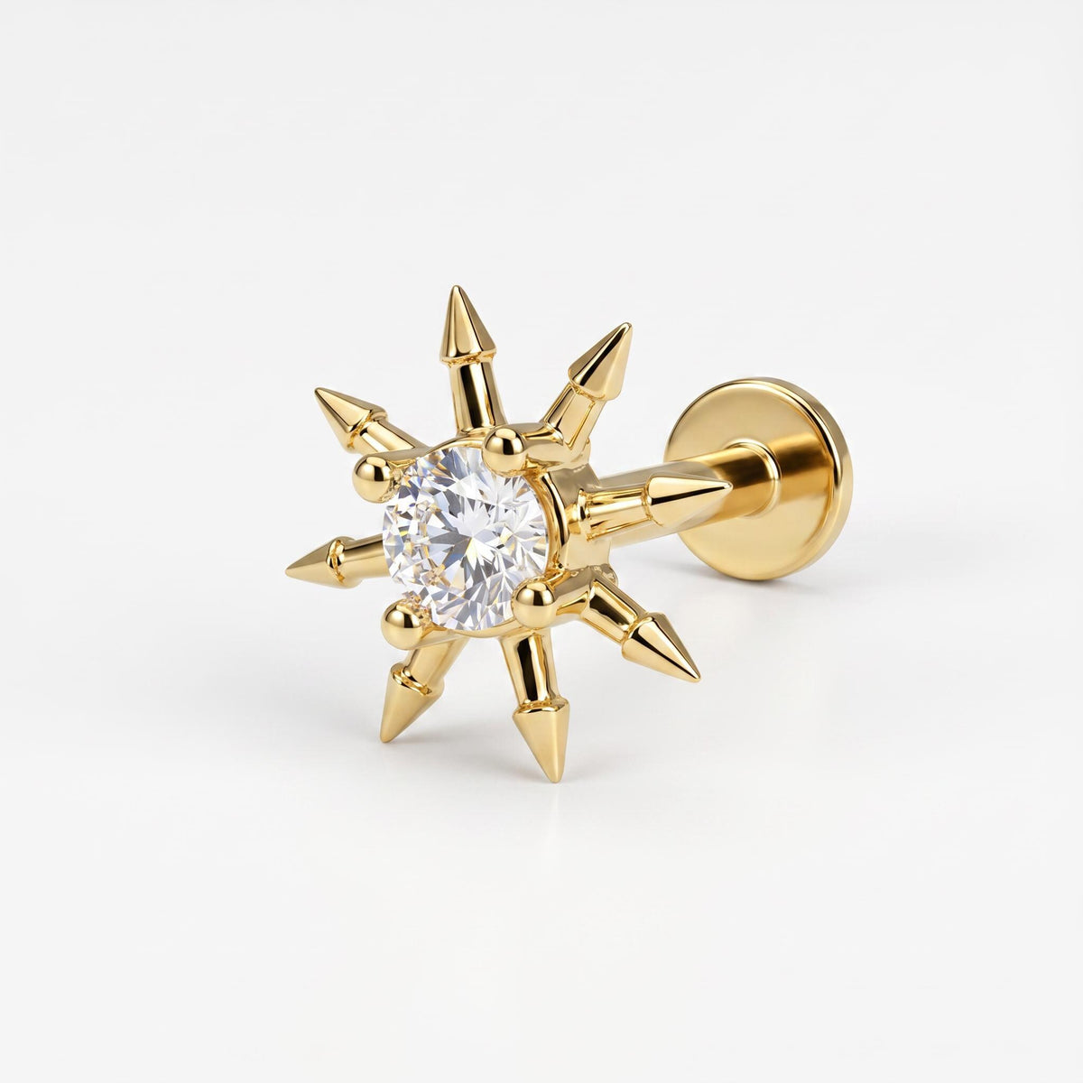 Sun Earrings 14k Solid Gold (SINGLE), Internally Threaded Flat Back Earrings - Melt'm Jewelry