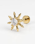 Sun Earrings 14k Solid Gold (SINGLE), Internally Threaded Flat Back Earrings - Melt'm Jewelry