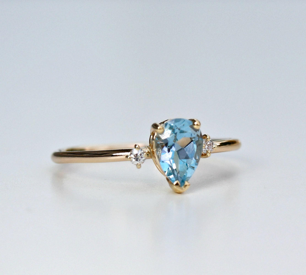 Diamond &amp; Pear Aquamarine Engagement Ring in 14k Gold - Melt'm Jewelry