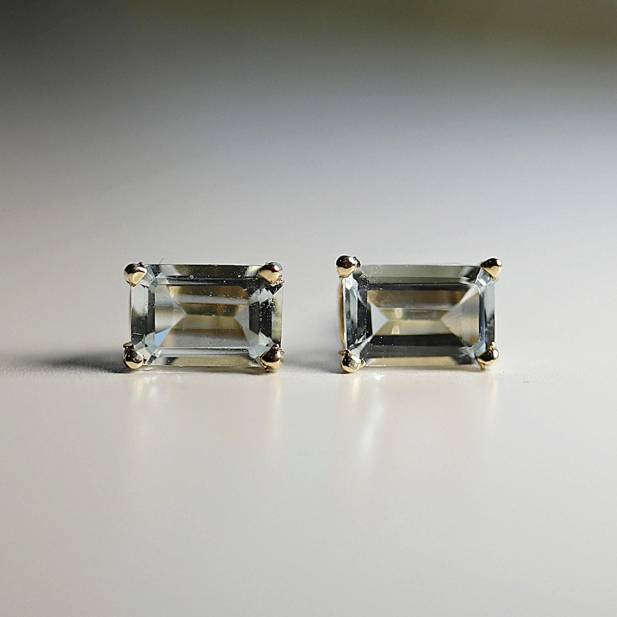14k Gold Emerald Cut Aquamarine Stud Earrings - Melt'm Jewelry