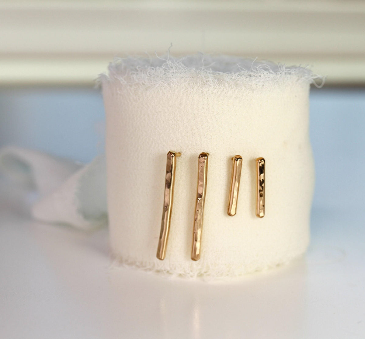 Hammered Gold Bar Stud Earrings - Melt'm Jewelry
