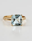 Cushion Cut Aquamarine Solitaire Ring, 2.3 Carat 8mm March Birthstone in 14K Gold, Four Prong Basket Setting - Melt'm Jewelry