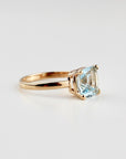 Cushion Cut Aquamarine Solitaire Ring, 2.3 Carat 8mm March Birthstone in 14K Gold, Four Prong Basket Setting - Melt'm Jewelry