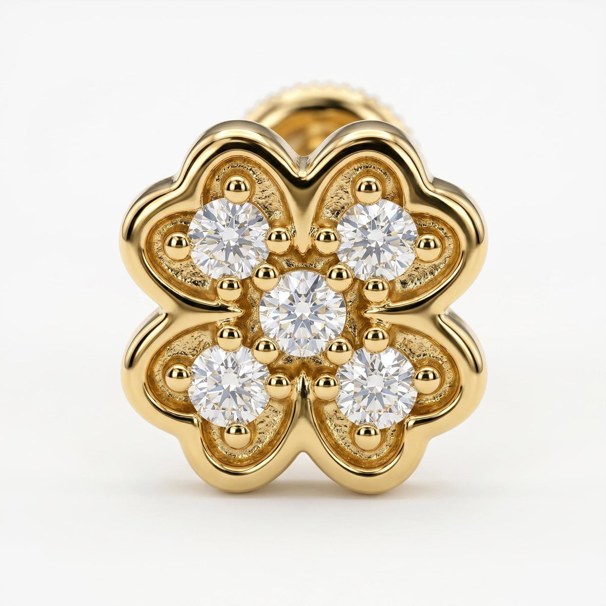 Four Leaf Clover Cz Flat Back Stud 14k Solid Gold, Luck Symbol Stack Earring - Melt'm Jewelry