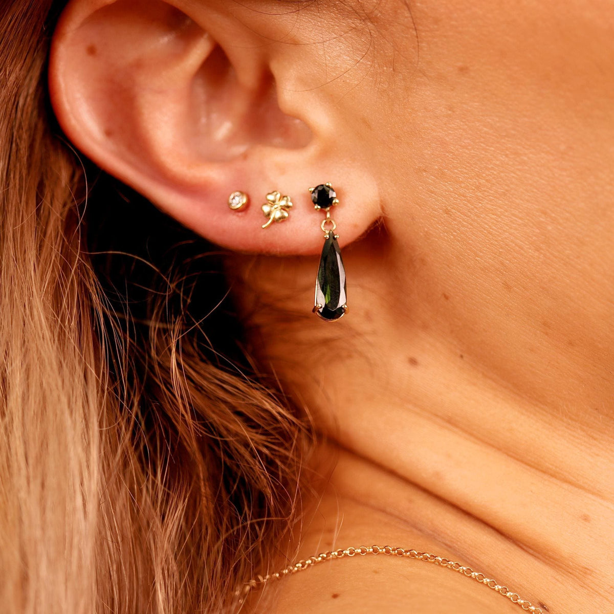 Four Leaf Clover Flat Back Stud 14k Solid Gold (SINGLE OR PAIR) - Melt'm Jewelry
