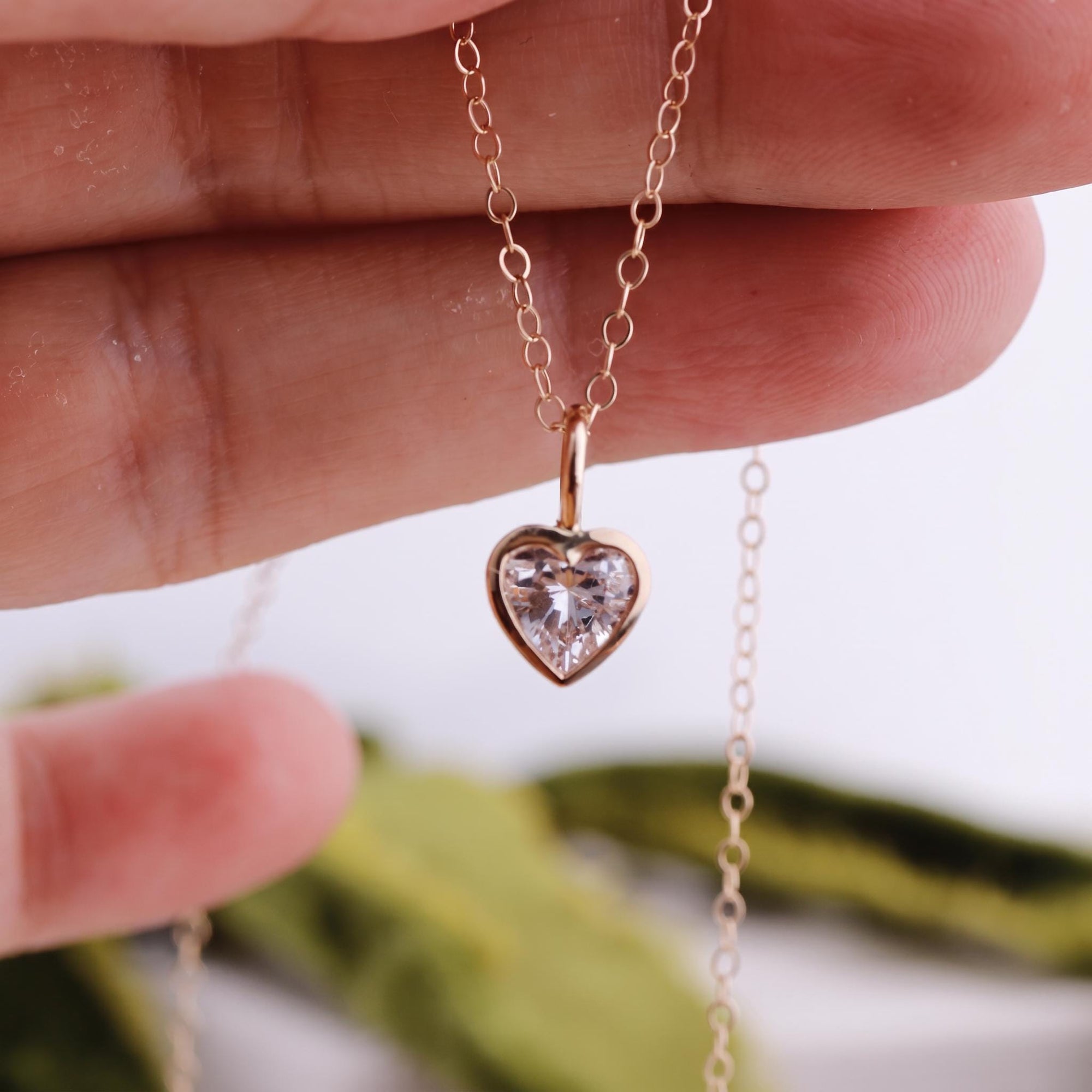Lab Grown Diamond Heart Pendant, 14K Solid Gold Bezel Set Heart Necklace, 0.69 Carat Diamond, Handmade Fine Jewelry