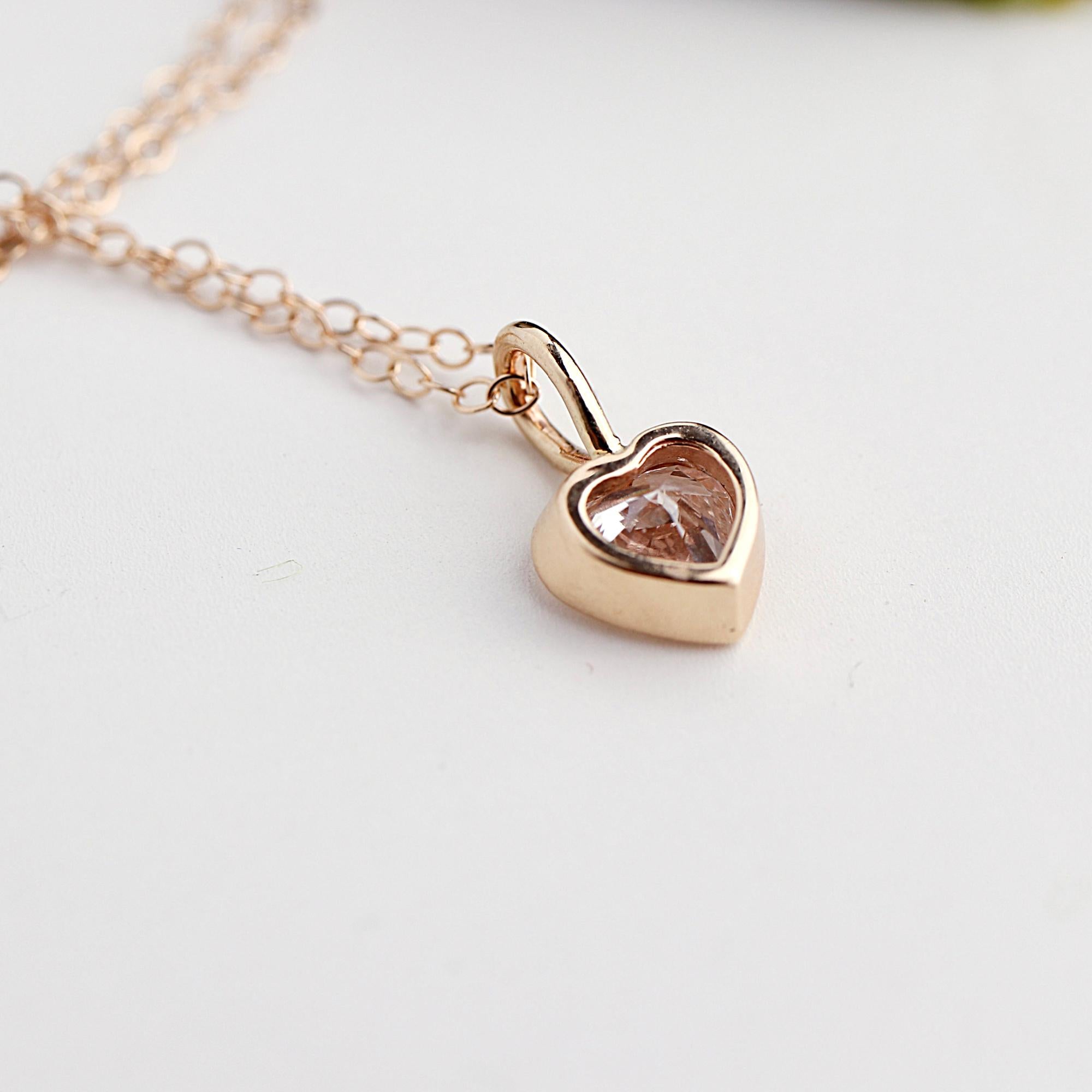 Lab Grown Diamond Heart Pendant, 14K Solid Gold Bezel Set Heart Necklace, 0.69 Carat Diamond, Handmade Fine Jewelry