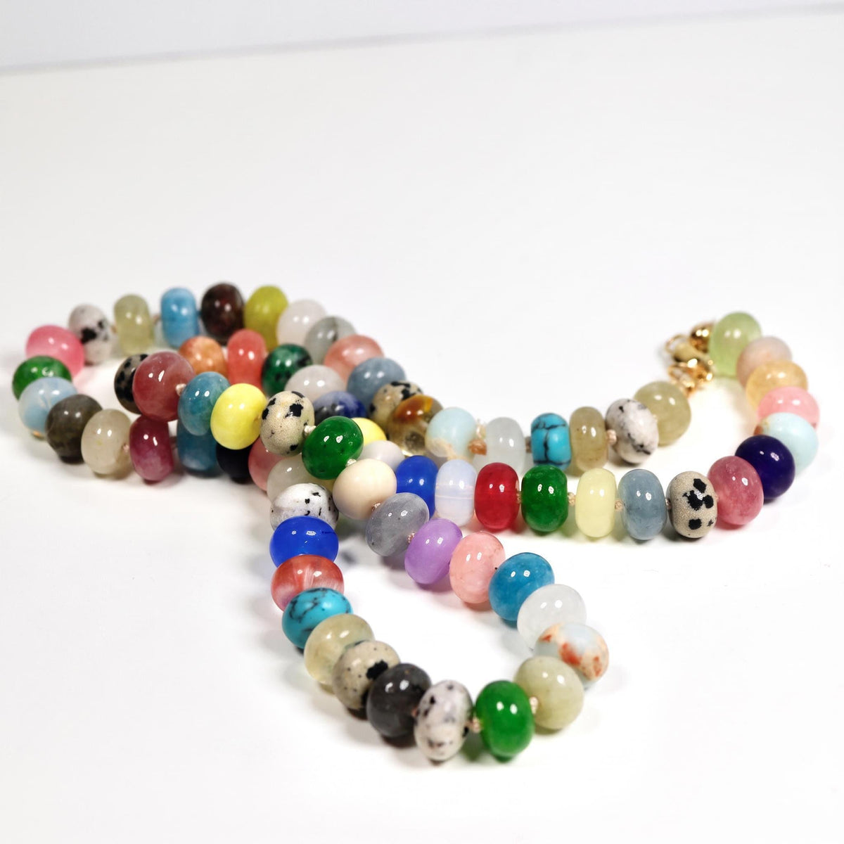 Multi Gemstone Necklace, Colorful Gemstone Beaded Necklace, 8mm Rondelle Beads, 14K Gold Filled, Hand Knotted Silk - Melt'm Jewelry