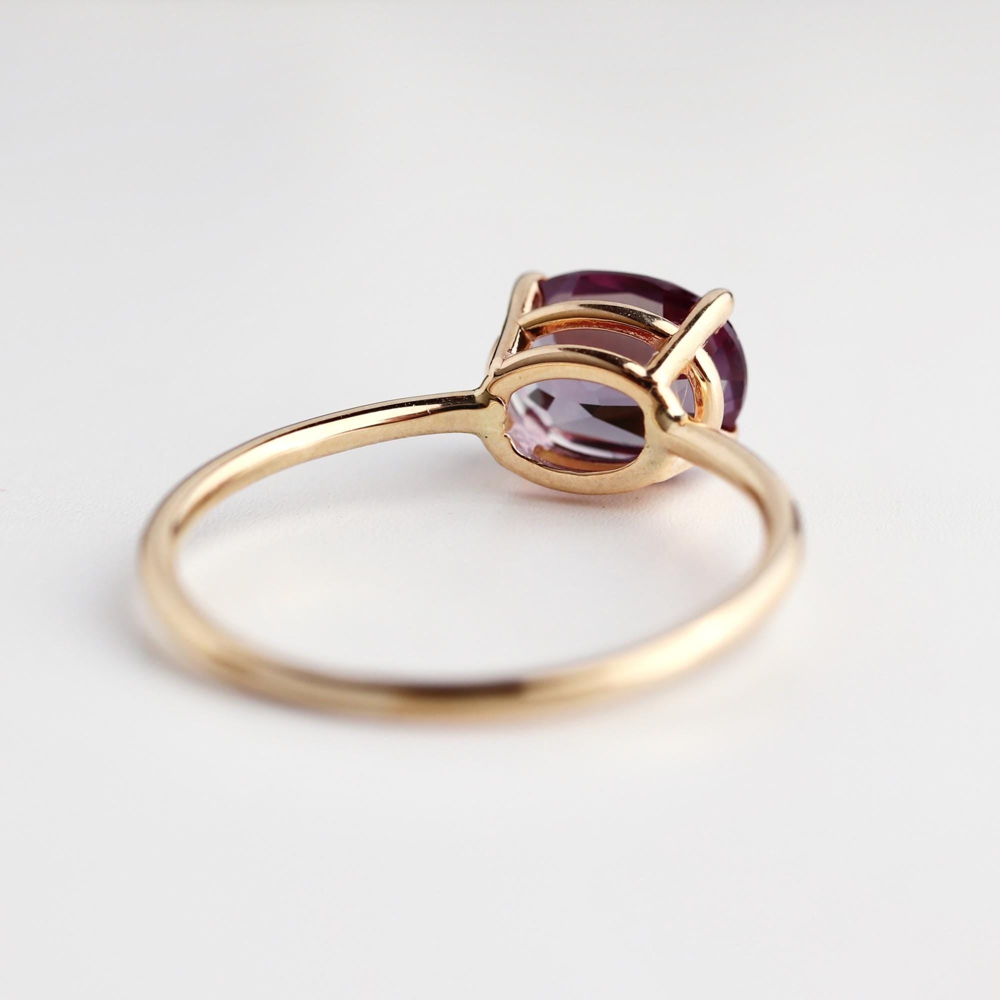 Color Change Sapphire Ring 14K Gold, East West Oval Lab Grown Sapphire Ring, Purple Sapphire Engagement Ring, Alternative Bridal Ring