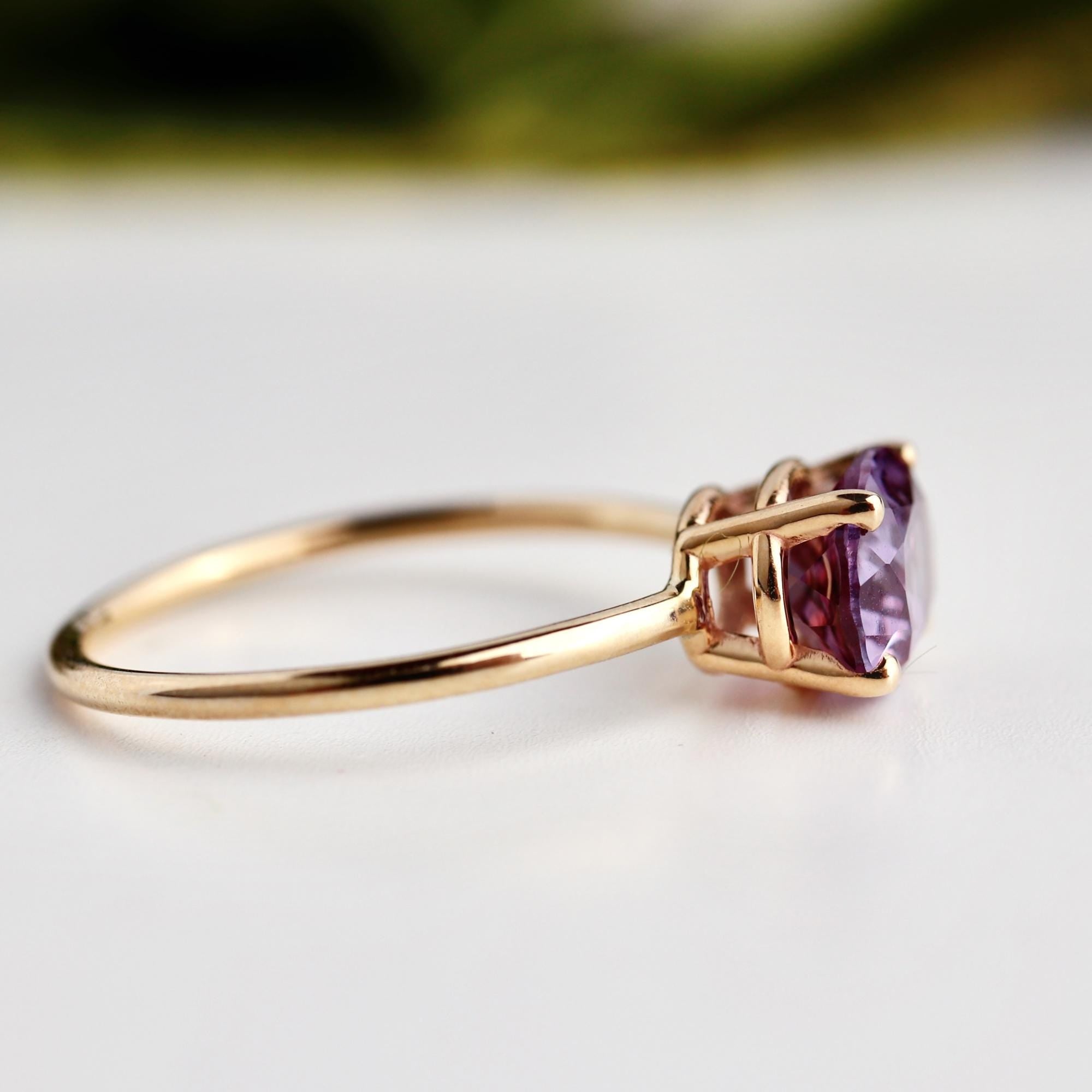 Color Change Sapphire Ring 14K Gold, East West Oval Lab Grown Sapphire Ring, Purple Sapphire Engagement Ring, Alternative Bridal Ring